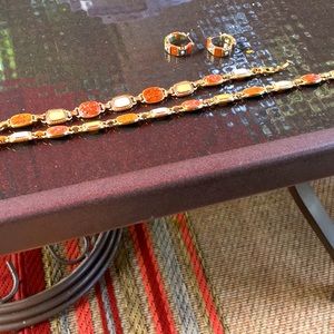 Monet vintage jewelry set includes earrings, necklace and bracelet